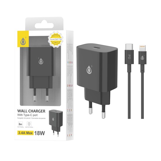 Carregador de Parede EU OnePlus NA0274 com Cabo Tipo C para Relâmpago 1PD Porta 3,4A Máx. 18 W Preto Carregador de Parede EU OnePlus NA0274 com Cabo Tipo C para Relâmpago 1PD Porta 3,4A Máx. 18 W Preto